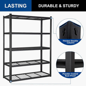 BILT HARD 60" W Garage Shelving 3300 LBS, 72" H x 18" D Storage Shelves, Heavy Duty 5-Tier Metal Shelving Units with Adjustable Shelf, Steel Wire Utility Shelving 