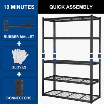 BILT HARD 60" W Garage Shelving 3300 LBS, 72" H x 18" D Storage Shelves, Heavy Duty 5-Tier Metal Shelving Units with Adjustable Shelf, Steel Wire Utility Shelving 