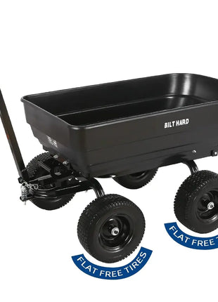 BILT HARD 7 Cu.Ft. 13 No-Flat Tires Poly Yard Dump Cart with 2-in-1 Convertible Handle, 1200 lbs Capacity Heavy Duty Garden Carts and Wagons Black 