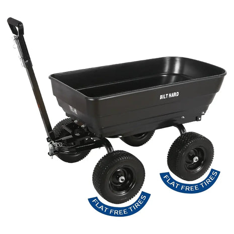 BILT HARD 7 Cu.Ft. 13 No-Flat Tires Poly Yard Dump Cart with 2-in-1 Convertible Handle, 1200 lbs Capacity Heavy Duty Garden Carts and Wagons Black 