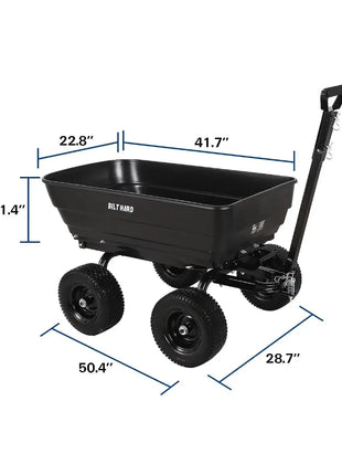 BILT HARD 7 Cu.Ft. 13 No-Flat Tires Poly Yard Dump Cart with 2-in-1 Convertible Handle, 1200 lbs Capacity Heavy Duty Garden Carts and Wagons Black 