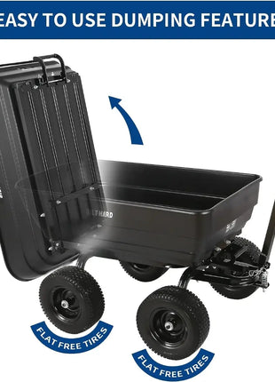 BILT HARD 7 Cu.Ft. 13 No-Flat Tires Poly Yard Dump Cart with 2-in-1 Convertible Handle, 1200 lbs Capacity Heavy Duty Garden Carts and Wagons Black 