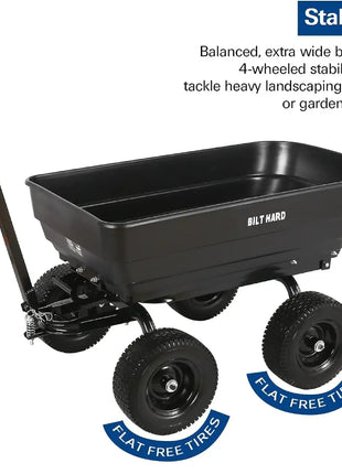 BILT HARD 7 Cu.Ft. 13 No-Flat Tires Poly Yard Dump Cart with 2-in-1 Convertible Handle, 1200 lbs Capacity Heavy Duty Garden Carts and Wagons Black 