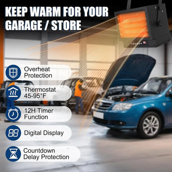 BILT HARD 7500W Electric Garage Heater, 240V Digital Fan-Forced Ceiling Mount Heater with Remote, Hardwired Shop Garage Heater with Thermostat, Overheat Protection, Timer, Ideal for Workshop 