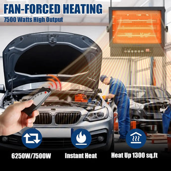 BILT HARD 7500W Electric Garage Heater, 240V Digital Fan-Forced Ceiling Mount Heater with Remote, Hardwired Shop Garage Heater with Thermostat, Overheat Protection, Timer, Ideal for Workshop 