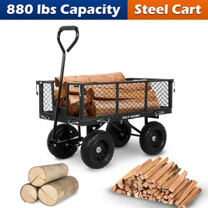 BILT HARD 880 lbs 10" Flat Free Tires Steel Garden Cart with 180° Rotating Handle and Removable Sides, Heavy Duty 4 Cu.Ft Capacity Utility Garden Carts and Wagons 