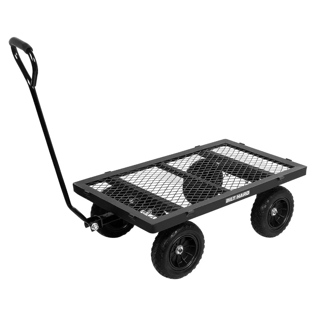 BILT HARD 880 lbs 10" Flat Free Tires Steel Garden Cart with 180° Rotating Handle and Removable Sides, Heavy Duty 4 Cu.Ft Capacity Utility Garden Carts and Wagons 