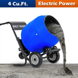 BILT HARD Electric Cement Mixer, 4 Cu.Ft. Poly Drum Concrete Mixer Heavy Duty, Portable Power Cement Mixing Tools for Stucco, Mortar, Fodder 