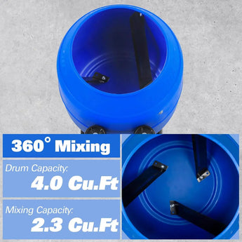 BILT HARD Electric Cement Mixer, 4 Cu.Ft. Poly Drum Concrete Mixer Heavy Duty, Portable Power Cement Mixing Tools for Stucco, Mortar, Fodder 