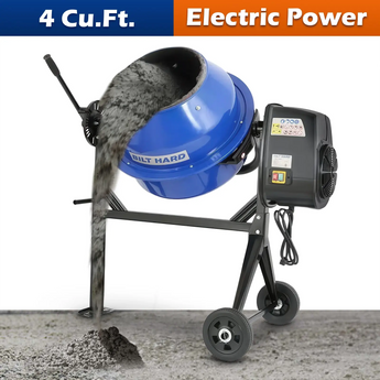 BILT HARD Electric Cement Mixer, 4 Cubic Ft. Portable Concrete Mixer Machine, Wheelbarrow Cement Mixing Tools for Stucco 