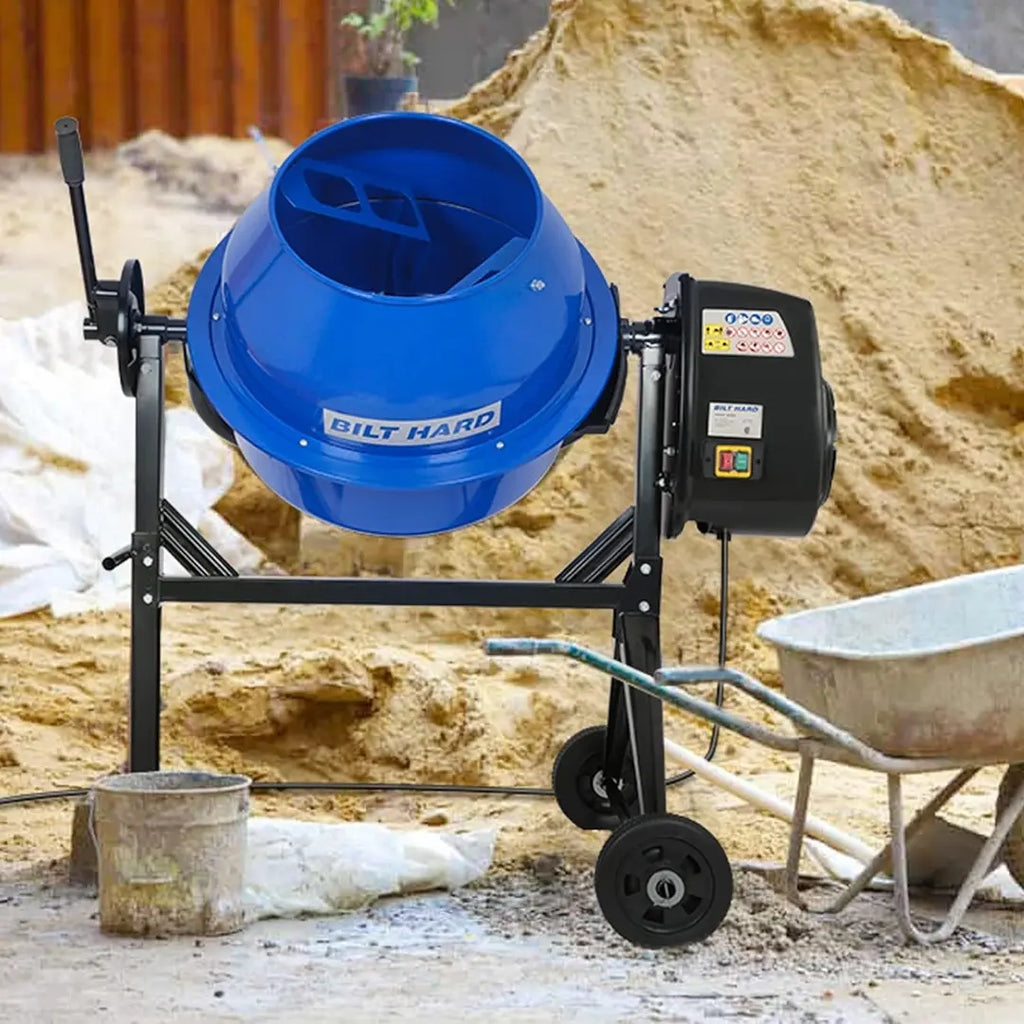 BILT HARD Electric Cement Mixer, 4 Cubic Ft. Portable Concrete Mixer Machine, Wheelbarrow Cement Mixing Tools for Stucco 