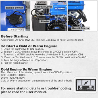 BILT HARD Gas Engine 79cc 2 HP, Gas Motor for Log Splitter, Pressure Washer and Water Pump, EPA & CARB Certified, 4 Stroke OHV Horizontal Shaft with Recoil Start 