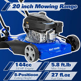 BILT HARD Gas Lawn Mower 20 inch, 144cc 4-Cycle OHV Engine Cordless Lawnmower, 8 Adjustable Cutting Heights Push Mowers for Lawn, Yard and Garden 