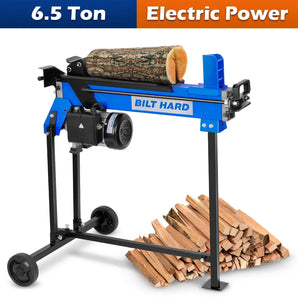 BILT HARD Log Splitter 6.5 Ton with Stand, Wood Electric Powered, Hydraulic Ram, Firewood Splitting Machine Black Stand Wood Splitter 