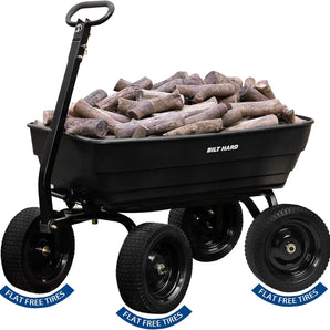 BILT HARD Poly Garden Dump Cart 1200 lbs with No Flat Tires, Quick Release, 2-in-1 Convertible Handle, 7 Cu Ft Dump Wagon Heavy Duty for Yard, Outdoor 
