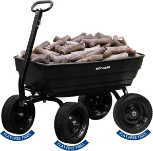 BILT HARD Poly Garden Dump Cart 1200 lbs with No Flat Tires, Quick Release, 2-in-1 Convertible Handle, 7 Cu Ft Dump Wagon Heavy Duty for Yard, Outdoor 