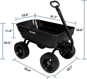 BILT HARD Poly Garden Dump Cart 1200 lbs with No Flat Tires, Quick Release, 2-in-1 Convertible Handle, 7 Cu Ft Dump Wagon Heavy Duty for Yard, Outdoor 