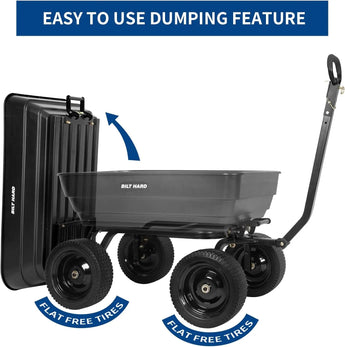 BILT HARD Poly Garden Dump Cart 1200 lbs with No Flat Tires, Quick Release, 2-in-1 Convertible Handle, 7 Cu Ft Dump Wagon Heavy Duty for Yard, Outdoor 