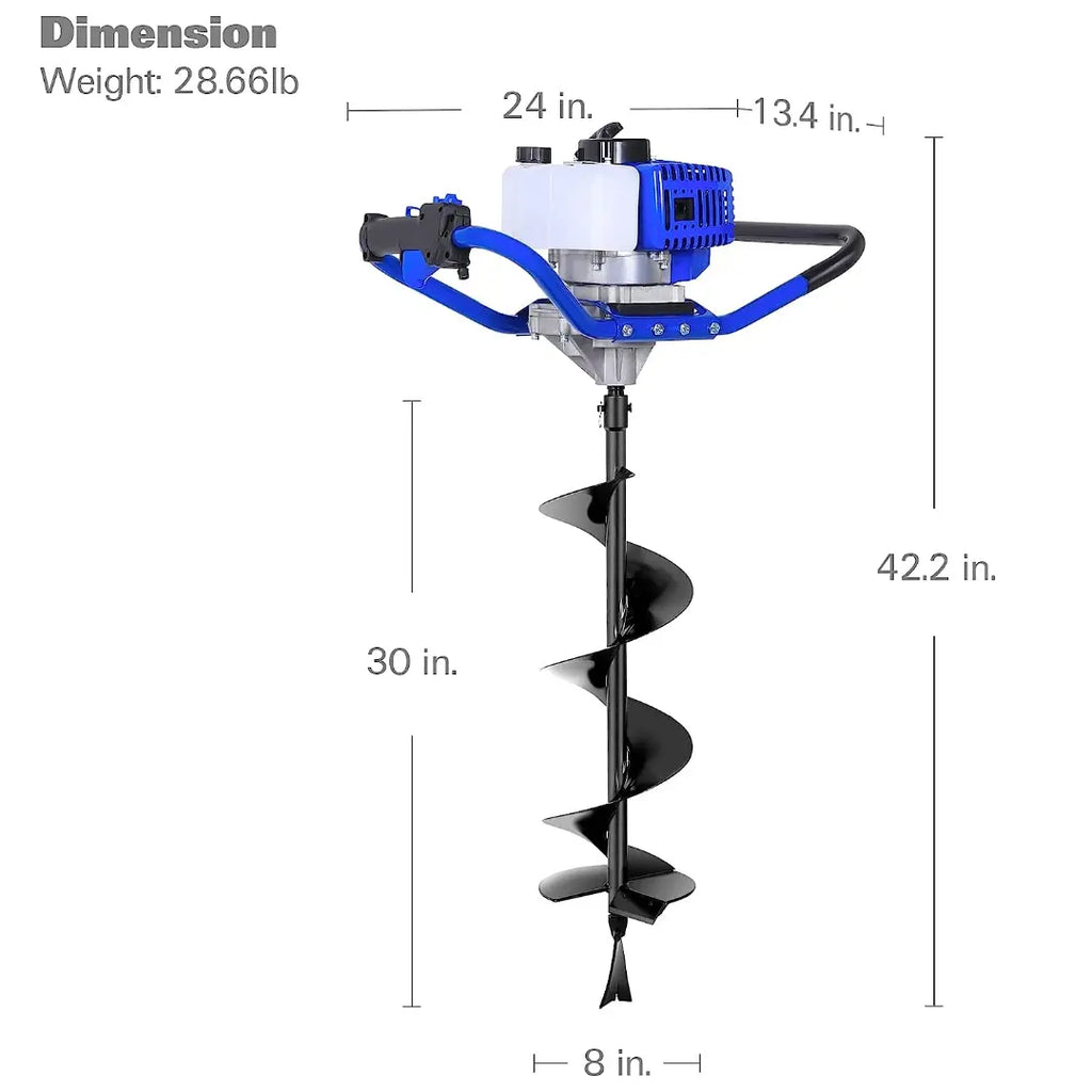 BILT HARD Post Hole Digger Gas Powered, 52cc 2.4 HP 2 Stroke Engine Earth Auger with 8" Drill Bit, EPA Compliant Post Hole Auger 