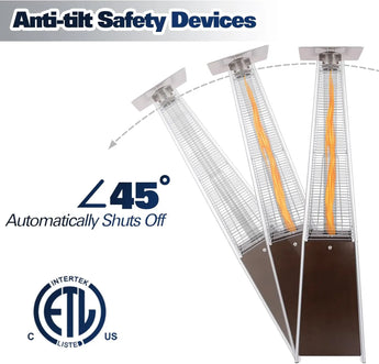 BILT HARD Pyramid Patio Heater, 48,000 BTU Outdoor Patio Heater with Wheels and Cover,Triple Protection System, Quartz Glass Tube Propane Heater for Commercial & Residential, Brown 