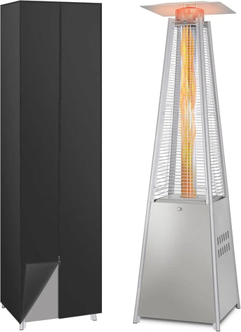 BILT HARD Pyramid Patio Heater, 48,000 BTU Outdoor Patio Heater with Wheels and Cover,Triple Protection System, Quartz Glass Tube Propane Heater for Commercial & Residential, Silver Grey 