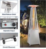 BILT HARD Pyramid Patio Heater, 48,000 BTU Outdoor Patio Heater with Wheels and Cover,Triple Protection System, Quartz Glass Tube Propane Heater for Commercial & Residential, Silver Grey 