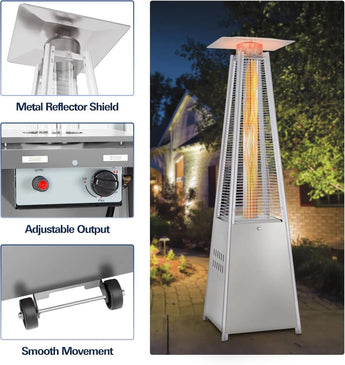 BILT HARD Pyramid Patio Heater, 48,000 BTU Outdoor Patio Heater with Wheels and Cover,Triple Protection System, Quartz Glass Tube Propane Heater for Commercial & Residential, Silver Grey 