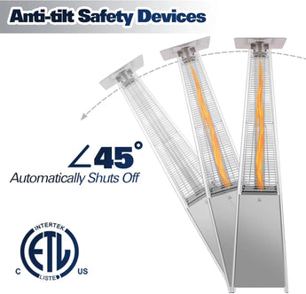 BILT HARD Pyramid Patio Heater, 48,000 BTU Outdoor Patio Heater with Wheels and Cover,Triple Protection System, Quartz Glass Tube Propane Heater for Commercial & Residential, Silver Grey 