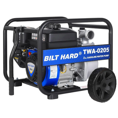 BILT HARD Semi Trash Pump 2 inch, 158 GPM 6.5HP Gas Powered Water Pump 196cc, Fitted with Handle and Wheels 