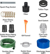 BILT HARD Semi Trash Pump 2 inch, 158 GPM 6.5HP Gas Powered Water Pump, 196cc 4-Cycle Engine with 50 ft Discharge Hose, 12 ft Suction Hose and Complete Fittings, EPA Certified 