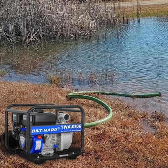 BILT HARD Semi Trash Pump 2 inch, 158 GPM 6.5HP Gas Powered Water Pump, 196cc 4-Cycle Engine with 50 ft Discharge Hose, 12 ft Suction Hose and Complete Fittings, EPA Certified 