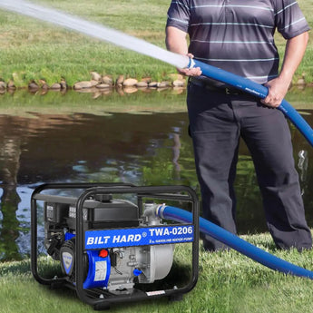 BILT HARD Semi Trash Pump 2 inch, 158 GPM 6.5HP Gas Powered Water Pump, 196cc 4-Cycle Engine with 50 ft Discharge Hose, 12 ft Suction Hose and Complete Fittings, EPA Certified 