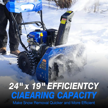 BILT HARD Snow Blower Gas Powered, 24 Inch 2-Stage Self-Propelled 212cc Engine with Electric Start, LED Headlight, 13" Snow Terrain Tires 