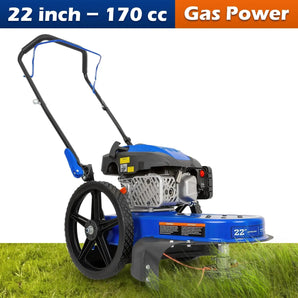 BILT HARD Walk Behind String Trimmer, 170cc 4-Cycle Gas Brush Hog Mower, 22 Inch Cutting Diameter, Push Weed Eater with 14 Inch Flat Free Wheels, Brush Cutter 