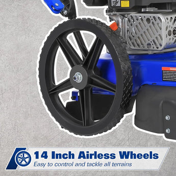 BILT HARD Walk Behind String Trimmer, 170cc 4-Cycle Gas Brush Hog Mower, 22 Inch Cutting Diameter, Push Weed Eater with 14 Inch Flat Free Wheels, Brush Cutter 