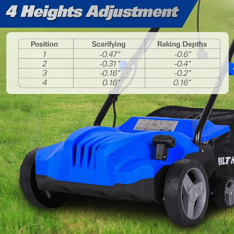 Electric-Powered Dethatcher Scarifier with 12 Amp Copper Motor, 13-inch Raking Width, 8-Gallon Thatch Bag. 2-in-1 Walk-Behind Thatch Removing Machine 