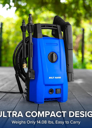 Electric Pressure Washer, 1800 PSI 1.7 GPM Power Washer, Ultra Compact, Lightweight, with 2 Spray Nozzles, 20 Ft Hose, 35 Ft Power Cord, Foam Cannon, for Cleaning Cars, Driveway, Fencing 