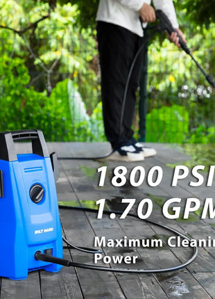 Electric Pressure Washer, 1800 PSI 1.7 GPM Power Washer, Ultra Compact, Lightweight, with 2 Spray Nozzles, 20 Ft Hose, 35 Ft Power Cord, Foam Cannon, for Cleaning Cars, Driveway, Fencing 