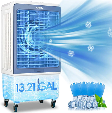 HYKOLITY Evaporative Air Cooler 4,129 CFM for 1076 Sq. Ft, 3-Speed Portable Swamp Cooler with 13.21 Gal Water Tank, Energy Saved Cooling Fan 