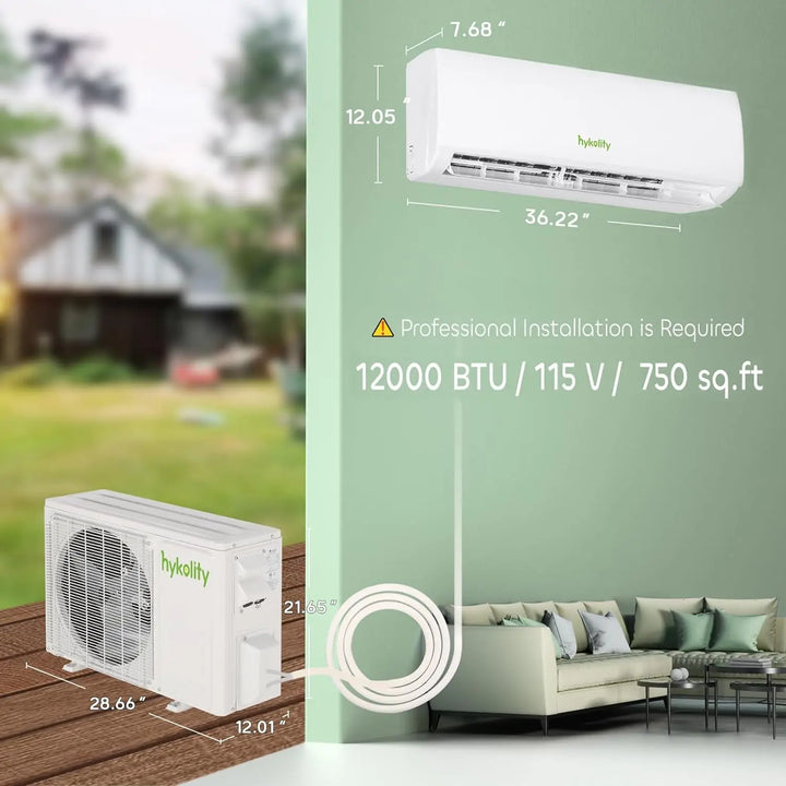 HYKOLITY Wifi Enabled 12,000 BTU Mini Split Air Conditioner & Heater, 19 SEER2 115V Split AC Unit Ductless Inverter System with Heat Pump, Installation Kits - Cools Rooms up to 750 Sq.Ft 