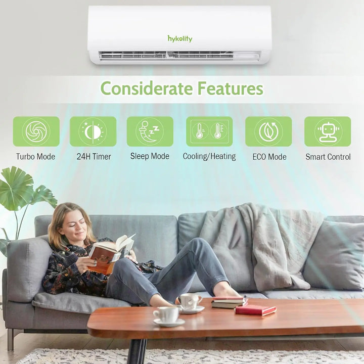 HYKOLITY Wifi Enabled 12,000 BTU Mini Split Air Conditioner & Heater, 19 SEER2 115V Split AC Unit Ductless Inverter System with Heat Pump, Installation Kits - Cools Rooms up to 750 Sq.Ft 