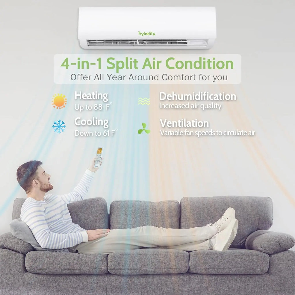 HYKOLITY Wifi Enabled 18,000 BTU Mini Split Air Conditioner & Heater, 19 SEER2 230V Split AC Unit Ductless Inverter System with Heat Pump, Installation Kits - Cools Rooms up to 1250 Sq.Ft 