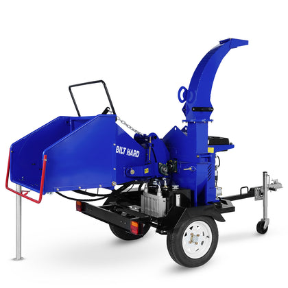BILT HARD 8-Inch 25HP Towable Wood Chipper – Hydraulic Feeding, Electric Start, Emergency Stop Bar & Tail Light