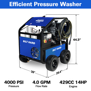 4000 PSI 4 GPM, 4-Stroke Gas Powered Hot Water Pressure Washer with Triplex Pump, 5 Quick Connect Nozzles