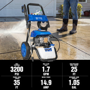 BILT HARD Electric Pressure Washer, 3200 Max PSI and 1.7 Max GPM, Induction Motor, Onboard Soap Tank, Spray Gun and Wand, 5 Nozzle Set, for Cars/Fences/Driveways/Homes/Patios/Furniture