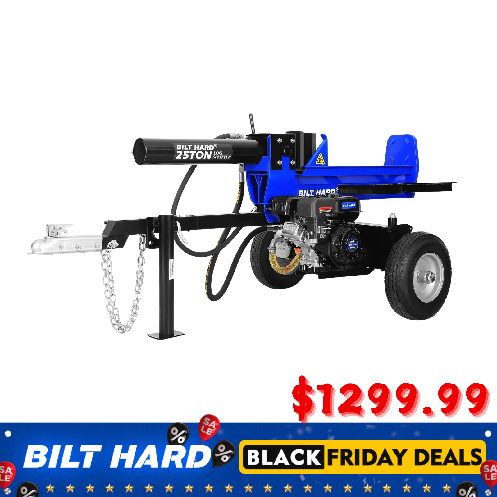 LOG-X Series 25-Ton Full Beam Gas Log Splitter: 7hp 209cc OHV Engine, 23