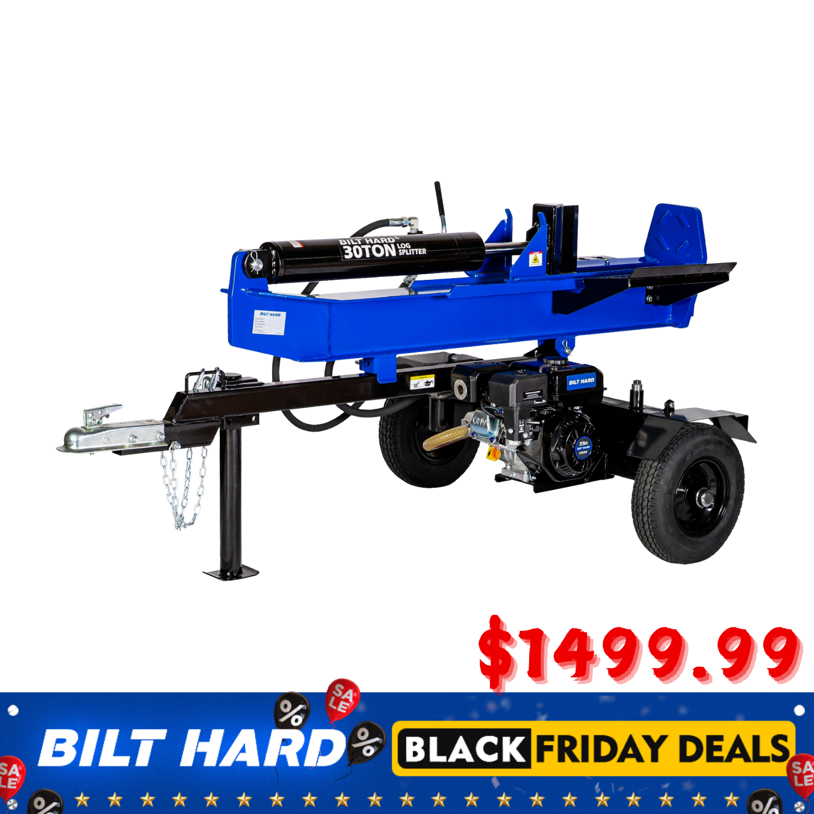 LOG-X Series 30-Ton Full Beam Gas Log Splitter: 7.5hp 223cc OHV Engine, 22.6