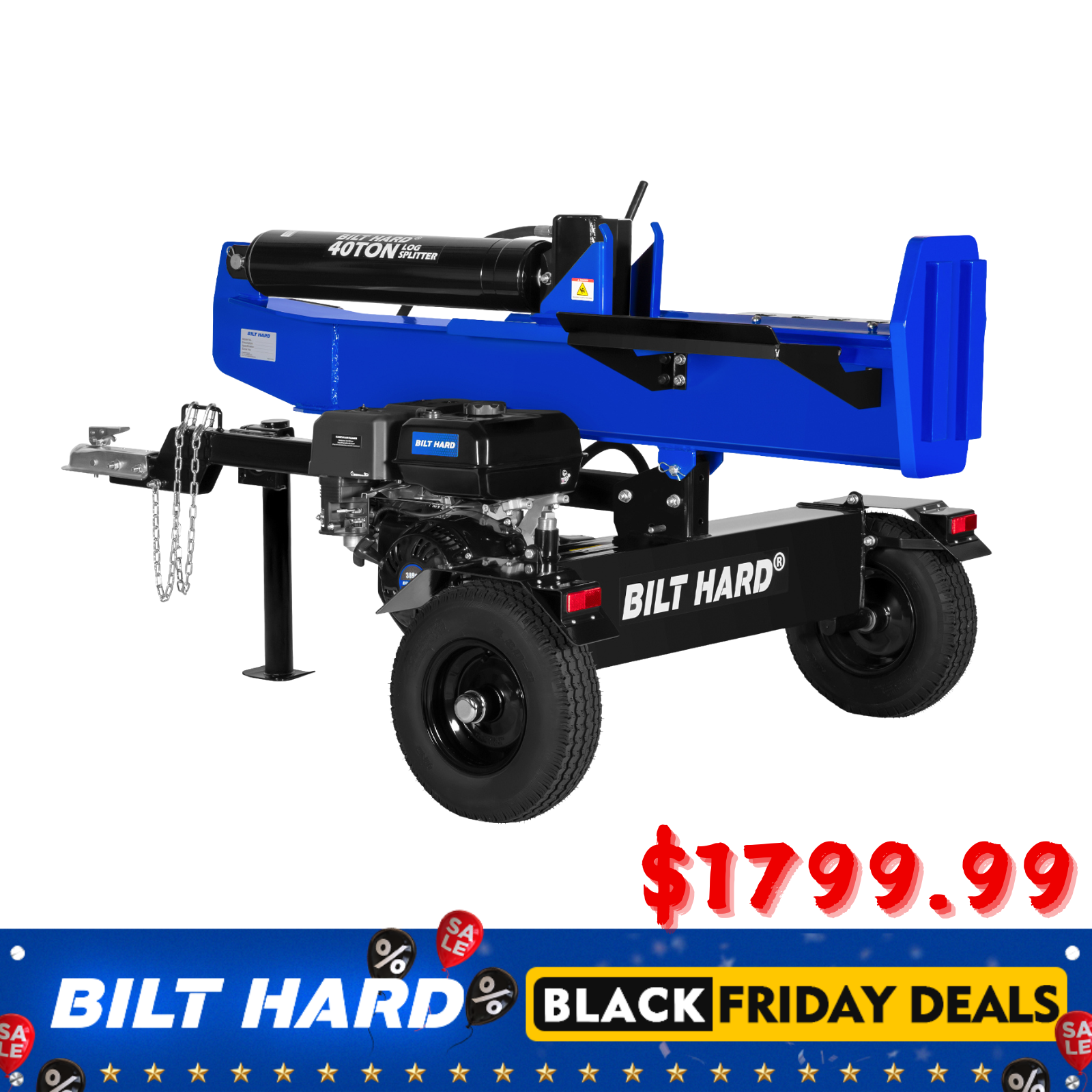 LOG-X Series 40-Ton Full Beam Gas Log Splitter: 13hp 389cc OHV Engine, 23