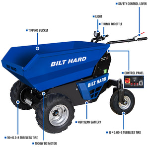 1100Lbs Loading Electric Dumper Cart, 48V Battery Powered Wheel Barrow Electric Mini Dumper