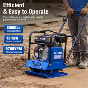 6.5HP 196cc 3500lbs Plate Compactor,  Force Plate Compactor Rammer with 5700 VPM, 18 x 14 in. Steel Plate